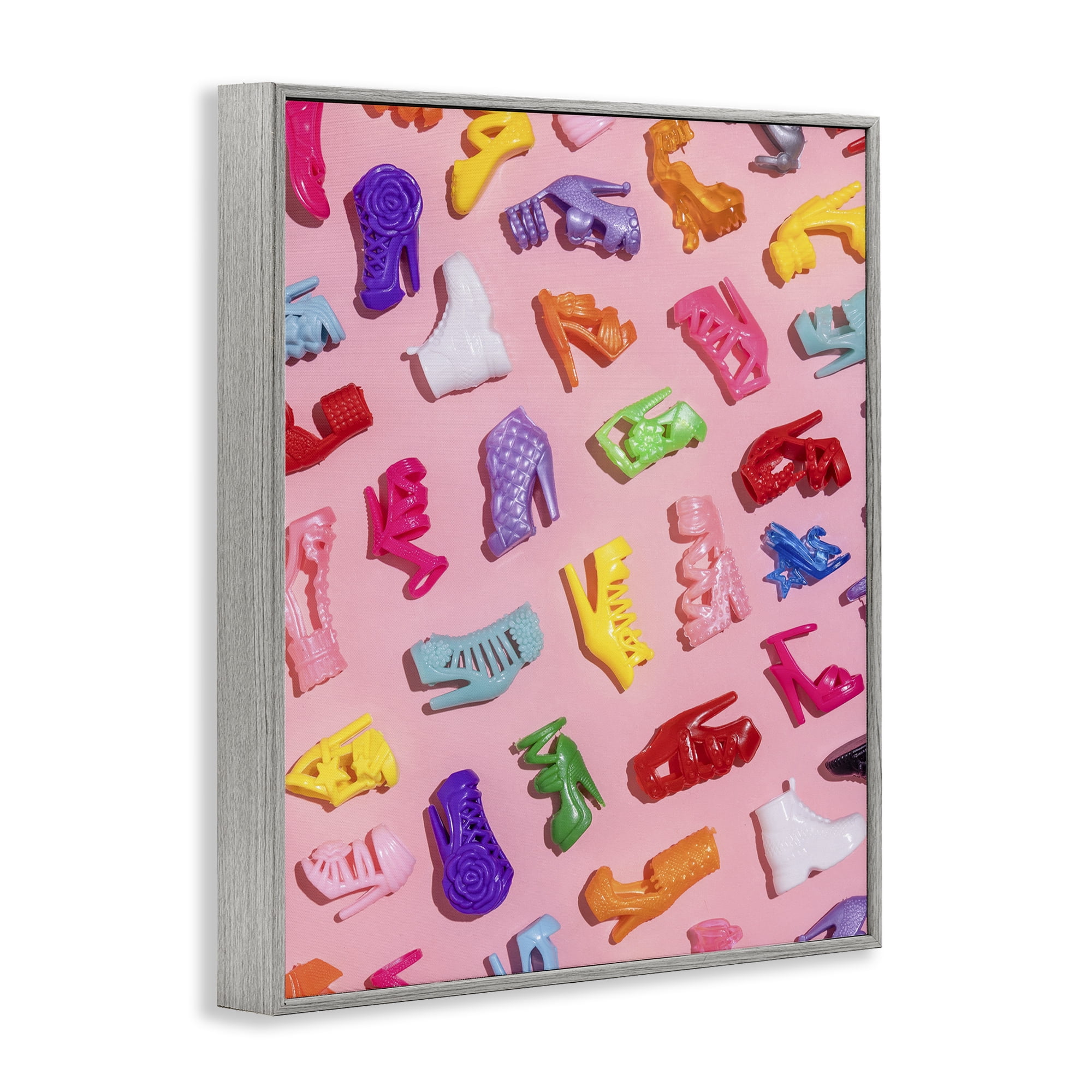 Stupell Industries Tiny Colorful Doll Shoes Gray Framed Giclee Art, design by LISH Creative