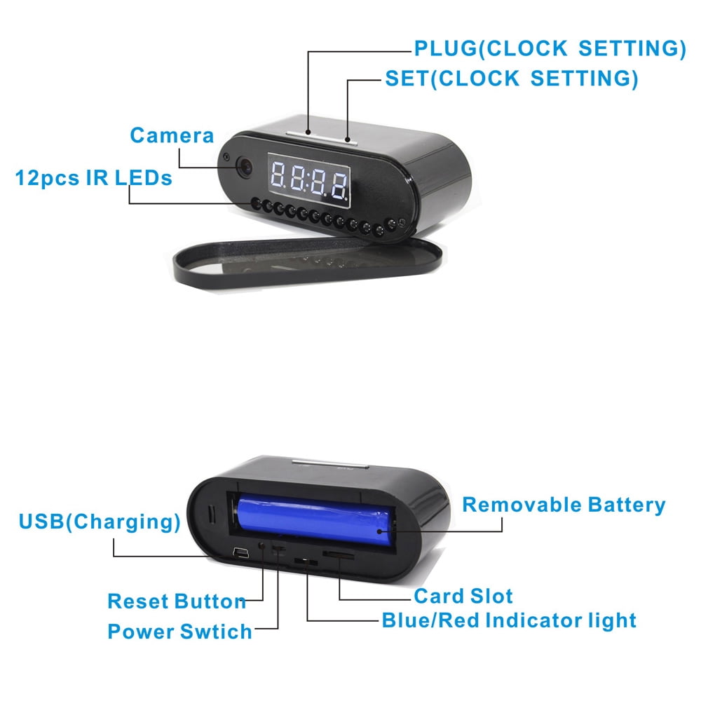 Camera Clock 1080P Full HD WiFi Cam with Night Vision 120° View Motion Detection Remote Live View on Phone, for Home Security & Indoor Monitoring