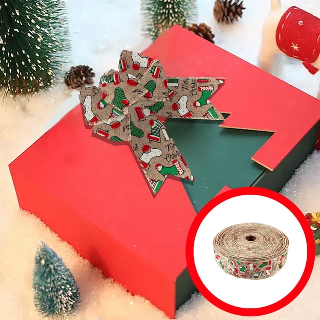 Suncoda Festive Ribbon, Christmas Decoration Ribbon Christmas Linen Printed Ribbon Christmas Tree Layout Ribbon to Make Your Gift Unique