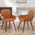 thumbnail image 3 of FOWEOAIU Modern Dining Chairs,Leather Upholstered Walnut Wood Kitchen Dining , Orange (Set of 2) ﻿, 3 of 11