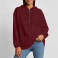thumbnail image 2 of Women's Half Zip Hooded Sweatshirt Long Sleeve Loose Casual Pullover Hoodie with Pockets Solid Color Tops for Autumn Winter Wear Wine, 2 of 9