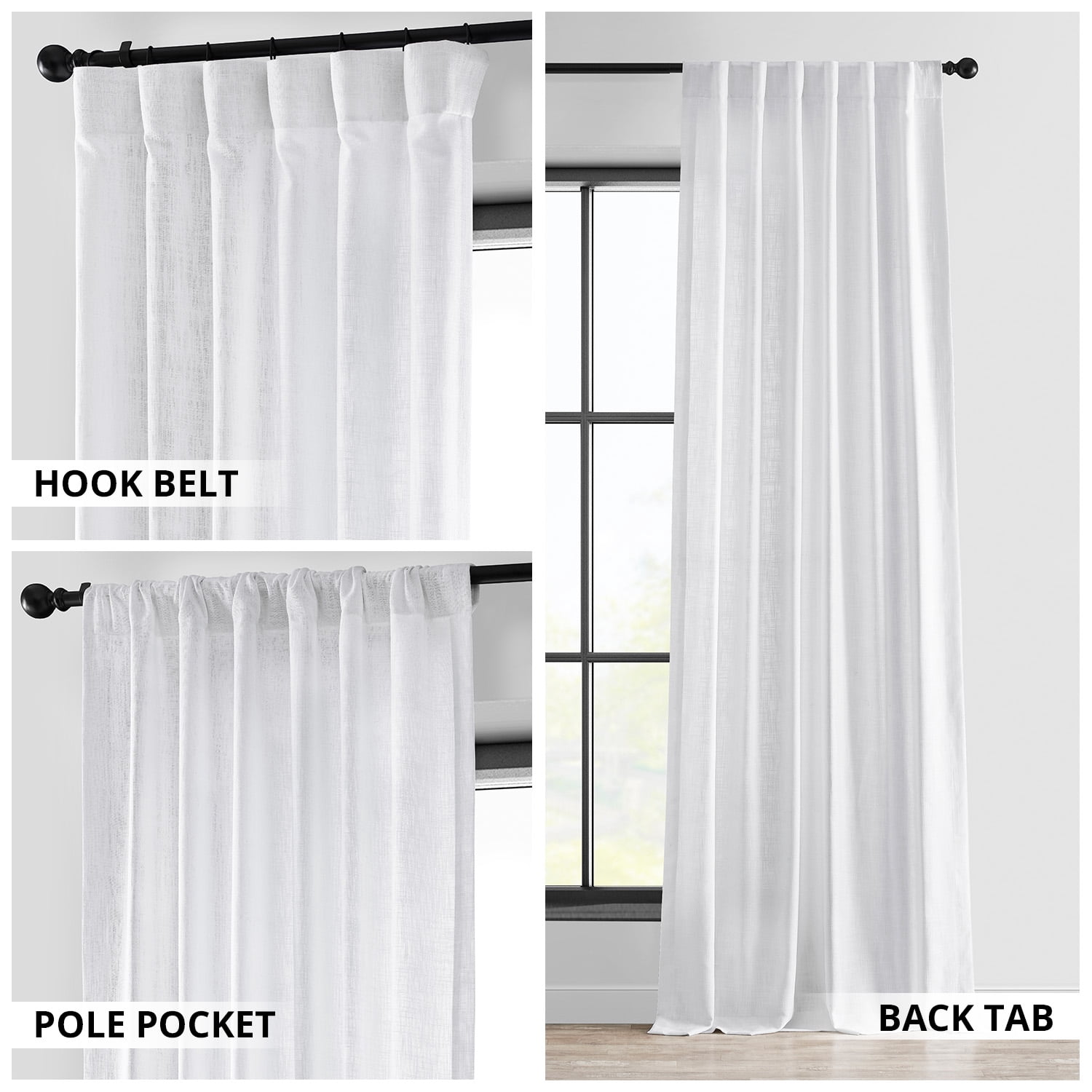 Rice White Heavy Faux Linen Curtain (1 Panel), Rice White, 50W X 108L