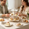 thumbnail image 4 of MTBLYS Soporte de 3 niveles para cupcakes y postres|ideal para fiestas de cumpleaños y bodas| Bandeja de plástico escalonada con borde dorado festoneado para servir cupcakes|pasteles o aperitivos, 4 of 6