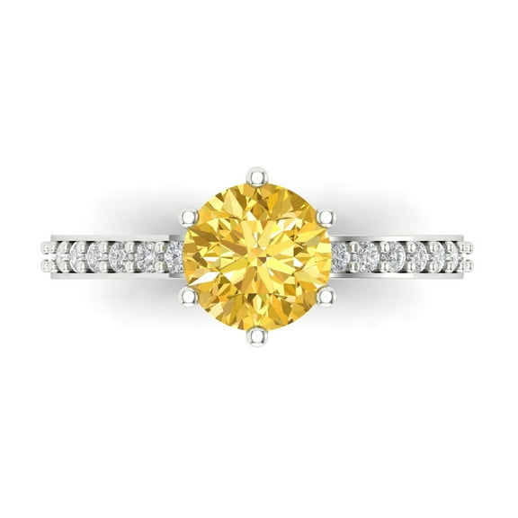 Solitaire with Accents Engagement Ring for Women - 1.71ct Natural Citrine in 18K White Gold Promise Ring