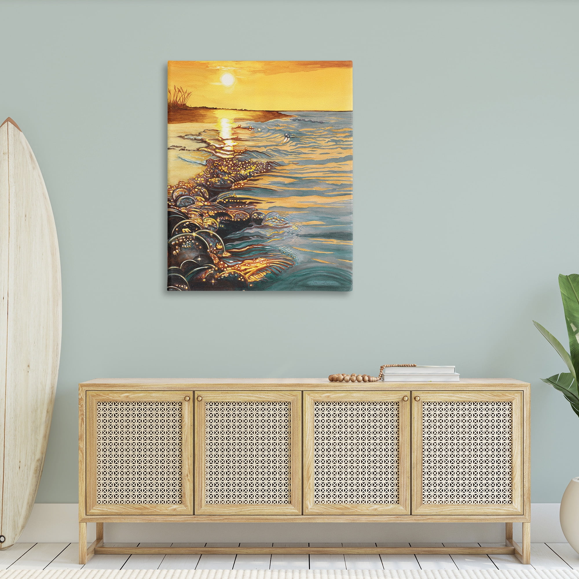 Stupell Industries Sunset over Beach Ripples Landscape Painting Gallery Wrapped Canvas Art Print Wall Art, 36 x 48
