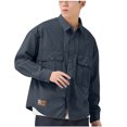 thumbnail image 2 of Aueoeo Men's Vintage Jackets Casual Button Up Shirt Lapel Collar Fashion Long Sleeve Cardigan Shirt With Multi Pockets Navy 3X-L, 2 of 9