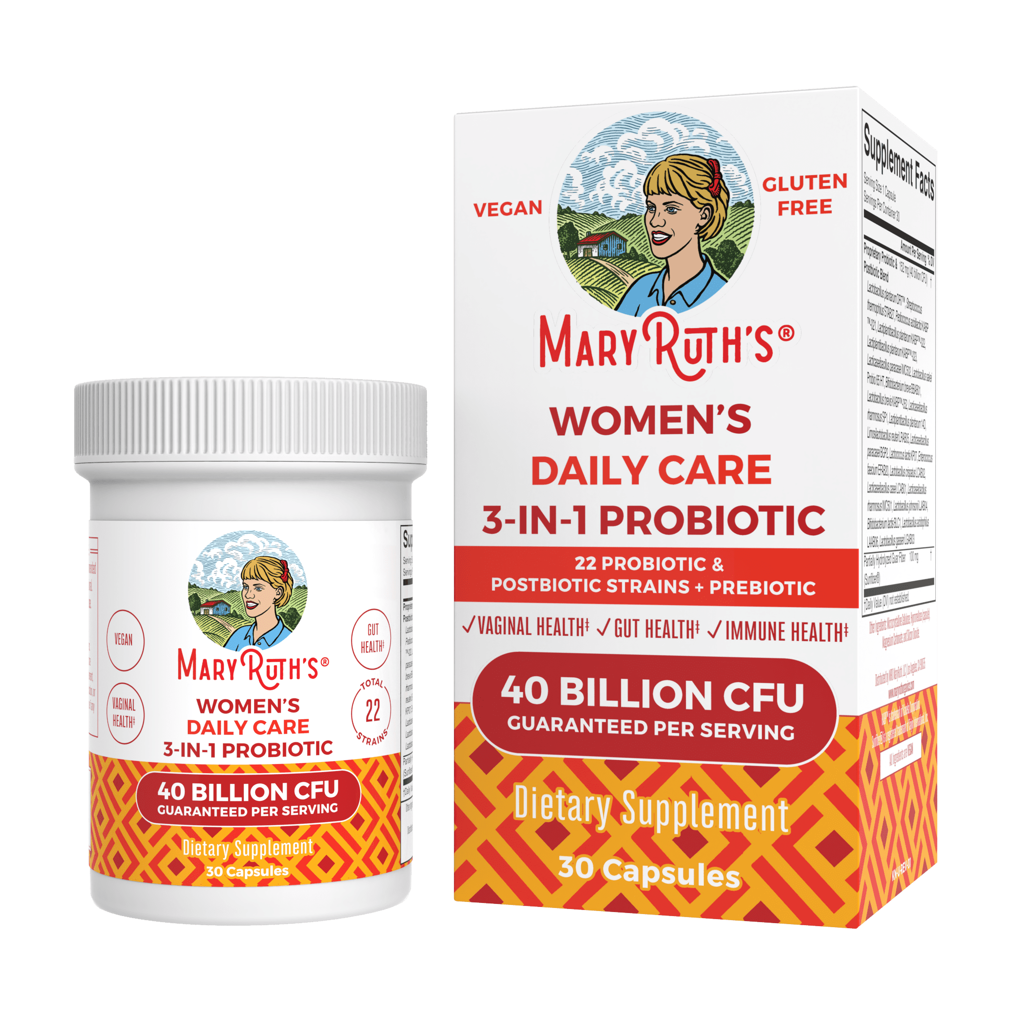 MaryRuth Organics 3-in-1 Daily Care Women's Probiotic Supplement, 30 Capsules