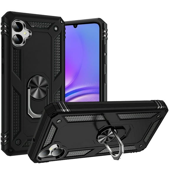 Designed for Samsung Galaxy A05 Military Grade Rugged Dual Layers Hard PC   TPU Shockproof Hybrid with 360 Ring Kickstand Phone Case Cover [Black]