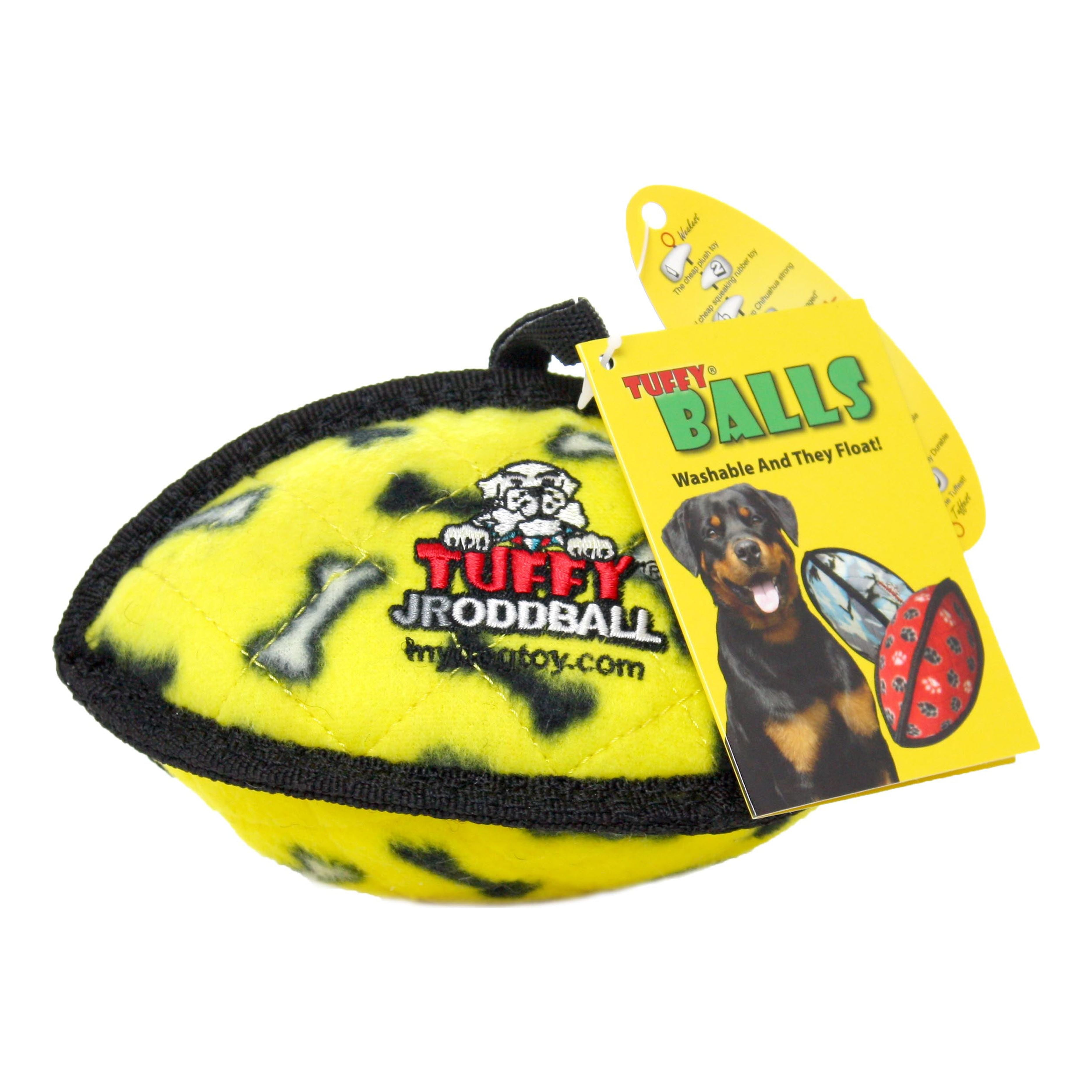 Tuffy Jr Odd Ball Yellow Bone, 2-Pack, Durable Plush Dog Toy
