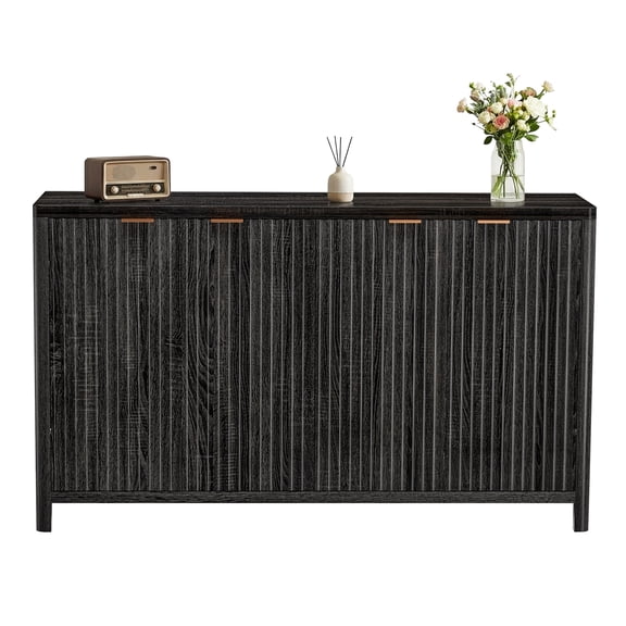 55" Modern Buffet Cabinet, Modern Fluted Accent Credenza with 4 Doors, Wood Media Console Coffee Bar Table for Living Room, Kitchen, Dining Room, Hallway, Entryway