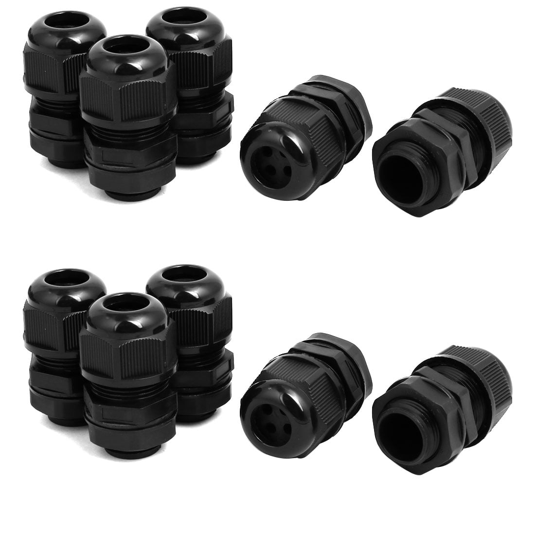 uxcell M20x1.5mm 4.3mm-6mm Adjustable 2 Holes Cable Gland Joint Black 5pcs