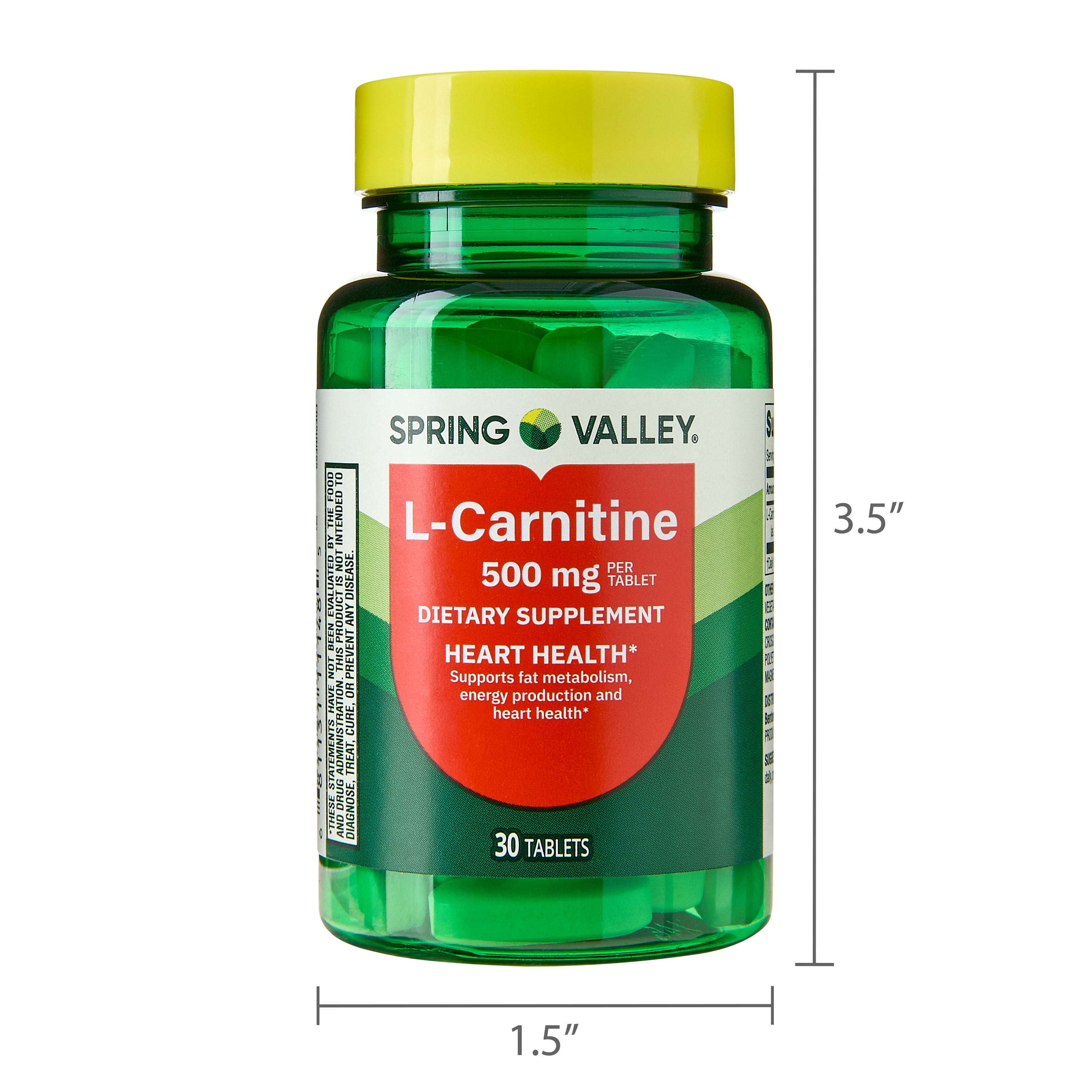 l carnitine levocarnitine Spring Valley L Carnitine Amino Acid Dietary Supplement Tablets for Heart  Health, 500 mg, 30 Count HSA/FSA Eligible