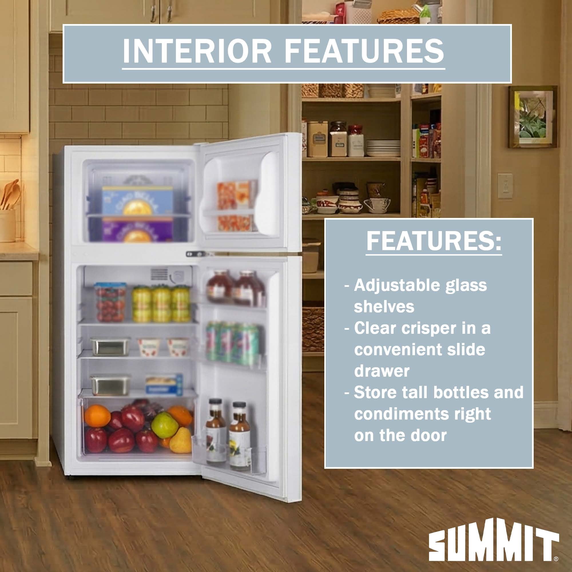Summit 19 Inch Refrigerator, 4.3 cu.ft. Capacity, Freezer, Undercounter, ADA Compliant, 43” Height, White - FF12LW