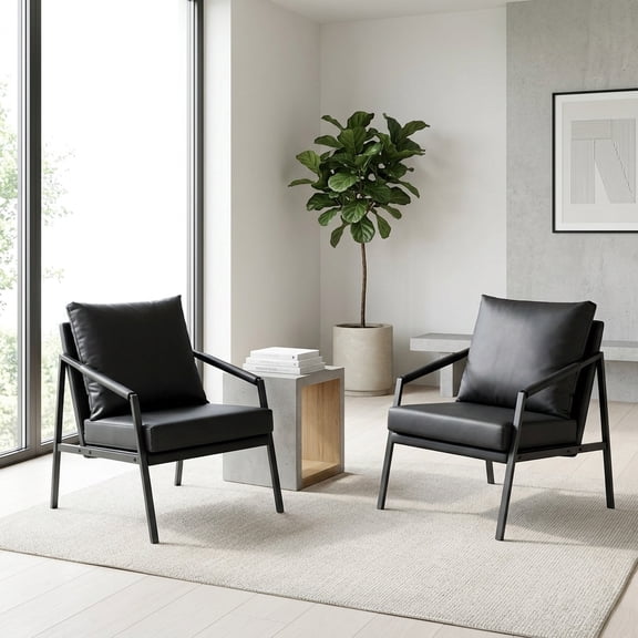 Modern Faux Leather Accent Chair with Sturdy Metal Frame - Black