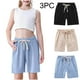 thumbnail image 1 of Odeerbi 2-10 Años Niños Niñas 3 Pcs Verano Algodón Lino Pantalones Cortos Entrenamiento Deportivos Cortos Lindo Color Sólido Pantalones Cortos Suaves Respirables, 1 of 9