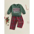 thumbnail image 5 of Toddler Baby Boy Christmas Outfit Long Sleeve Letter Embroidery Sweatshirt Gingham Plaid Pants Set Fall Winter 2Pcs Smocked Clothes, 5 of 9
