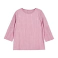 thumbnail image 2 of GERsome Women's Striped Shirts 3/4 Sleeve Crew Neck Comfy Cotton Linen Casual T-Shirts Loose Fit Hot Pink L, 2 of 6