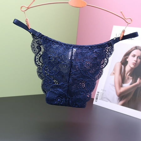 

eczipvz Underwear Women Women s Classic Cotton Lace Trim Thong Blue