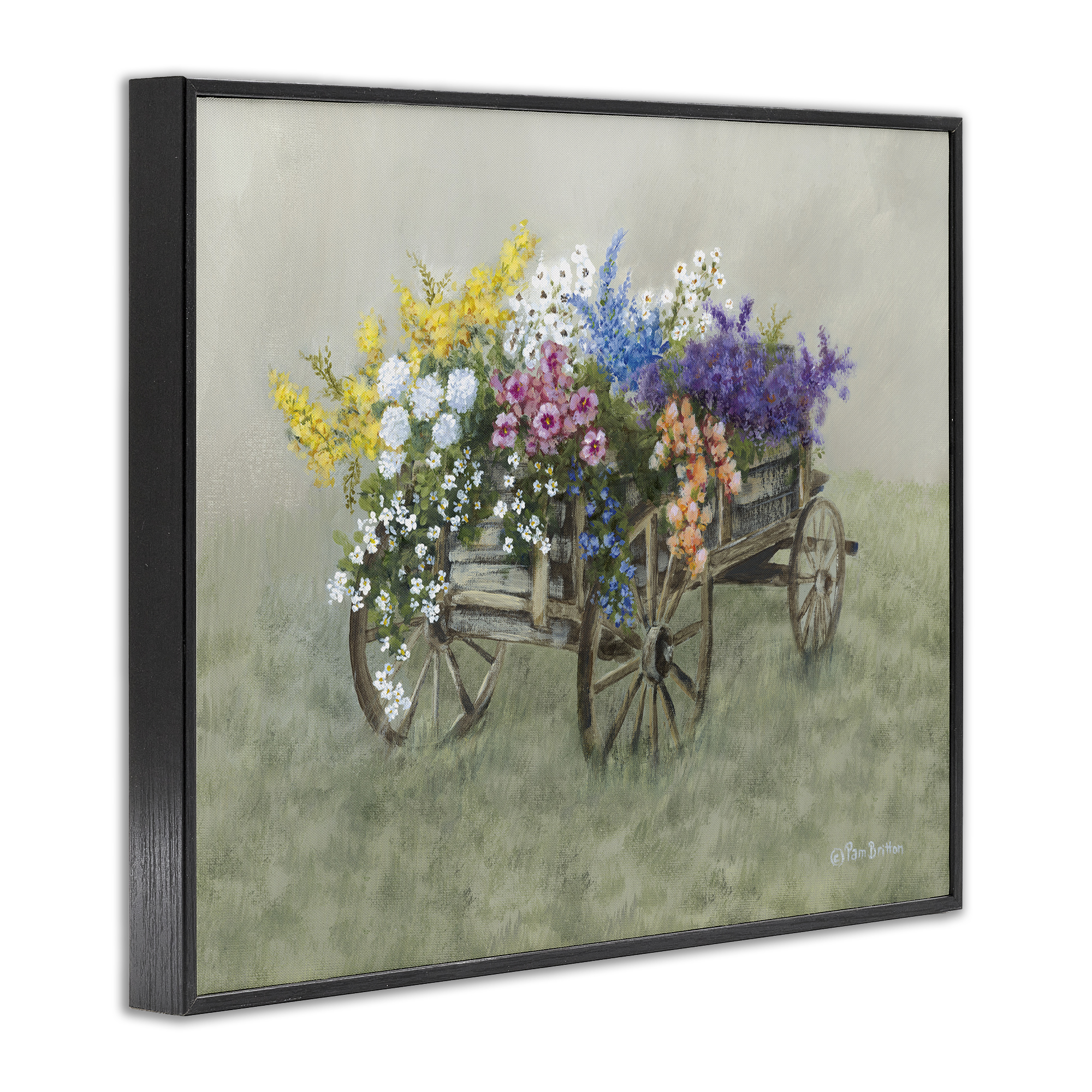 Stupell Industries Floral Filled Wagon Botanical & Floral Painting Black Framed Art Print Wall Art, 20 x 16