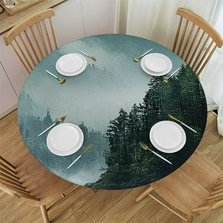 

Autua Birds Fog Round Tablecloth 100% Polyester Stain-Resistant Washable for Indoor Outdoor Restaurants Weddings Parties Picnic Dining Kitchen Farmhouse Home Decor 42 -46