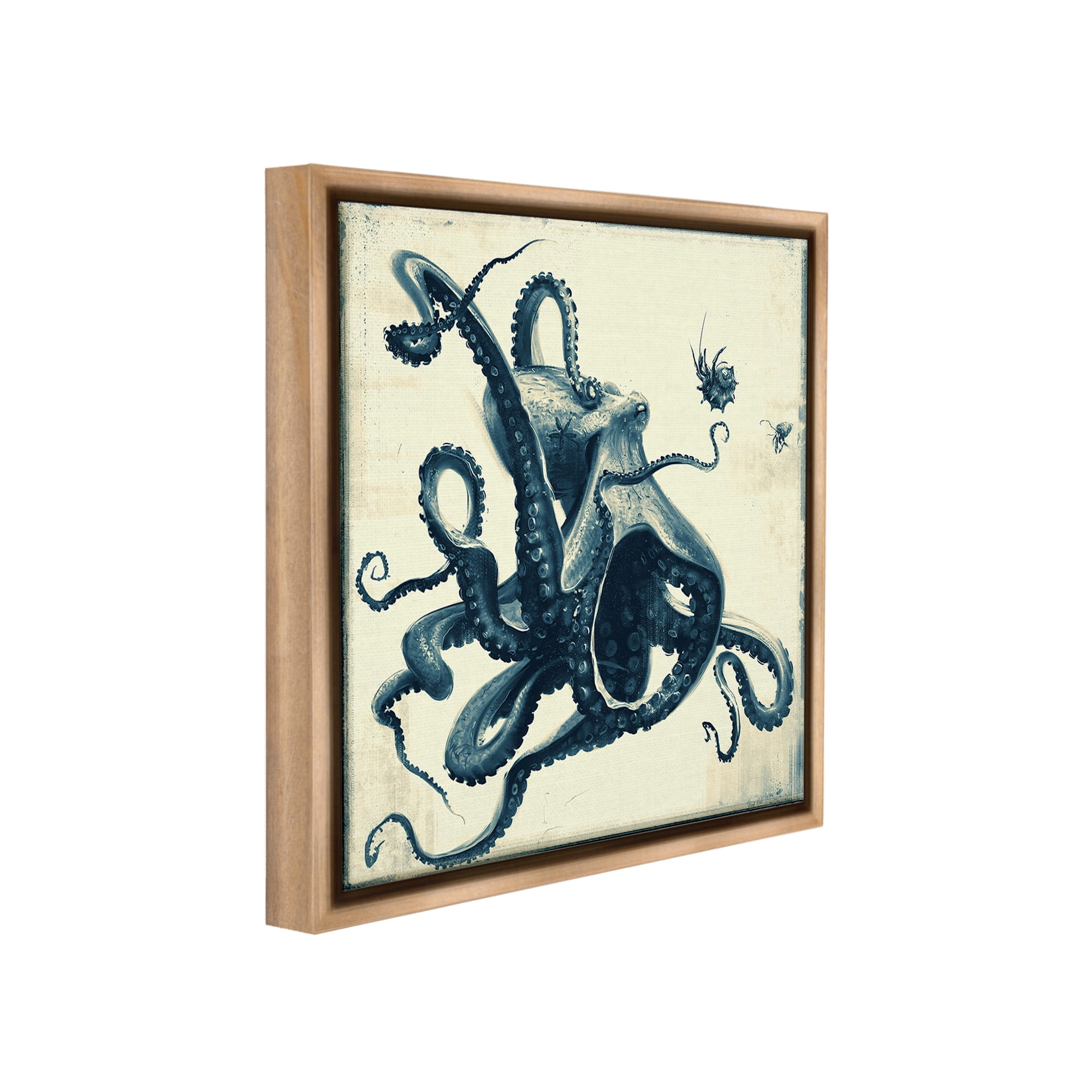 Stupell Industries Vintage Maritime Octopus Animals & Insects Painting Brown Floater Framed Canvas Art Print Wall Art, 25 x 25
