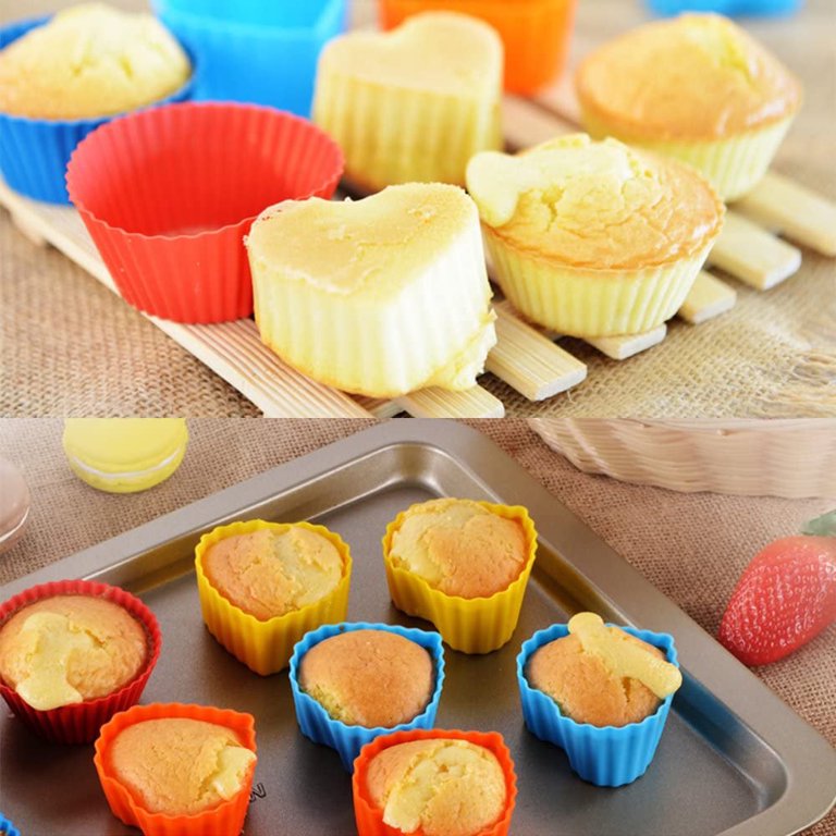 NOGIS Silicone Baking Cups Cupcake Liners - 24Pcs Reusable Silicone Molds  Including Round, Rectanguar, Square, Flower BPA Free Food Grade Silicone,  Multicolor 