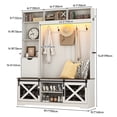thumbnail image 2 of Blotout 7-in-1 Entryway hall tree with bench and shoe storage, 75"H Farmhouse Coat Rack with Shoe Bench, 16 Shoe Cabinets, 7 Coat Hooks, LED Lights and Adjustable Shelf, for Hallways (White), 2 of 7
