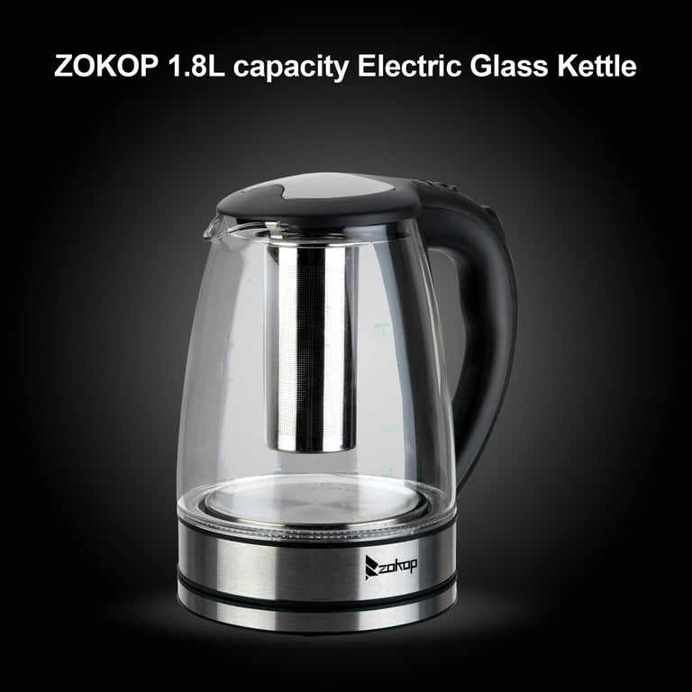 Zokop 1.8L 1500W Electric Glass Tea Kettles Hot Water Home Auto