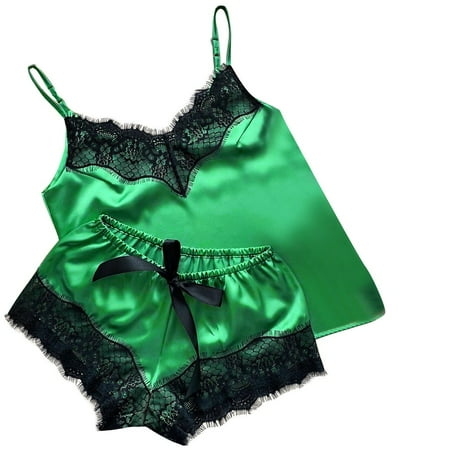 HYSYSB Nightgowns for Women balconette Bras for Women nighty for Women spaghetti Strap Nightgown pajamas Satin Silk Bow Underwear Lingerie Sleepwear Nightdress Satin chemise for Women Green S