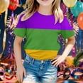 thumbnail image 2 of Likimi Kids Toddler Girls Boys T Shirts Short Sleeve Mardi Gras Color Block Crew Neck Summer Comfort Fashion Carnival Tops Multicolour Size 2-3 Years, 2 of 4