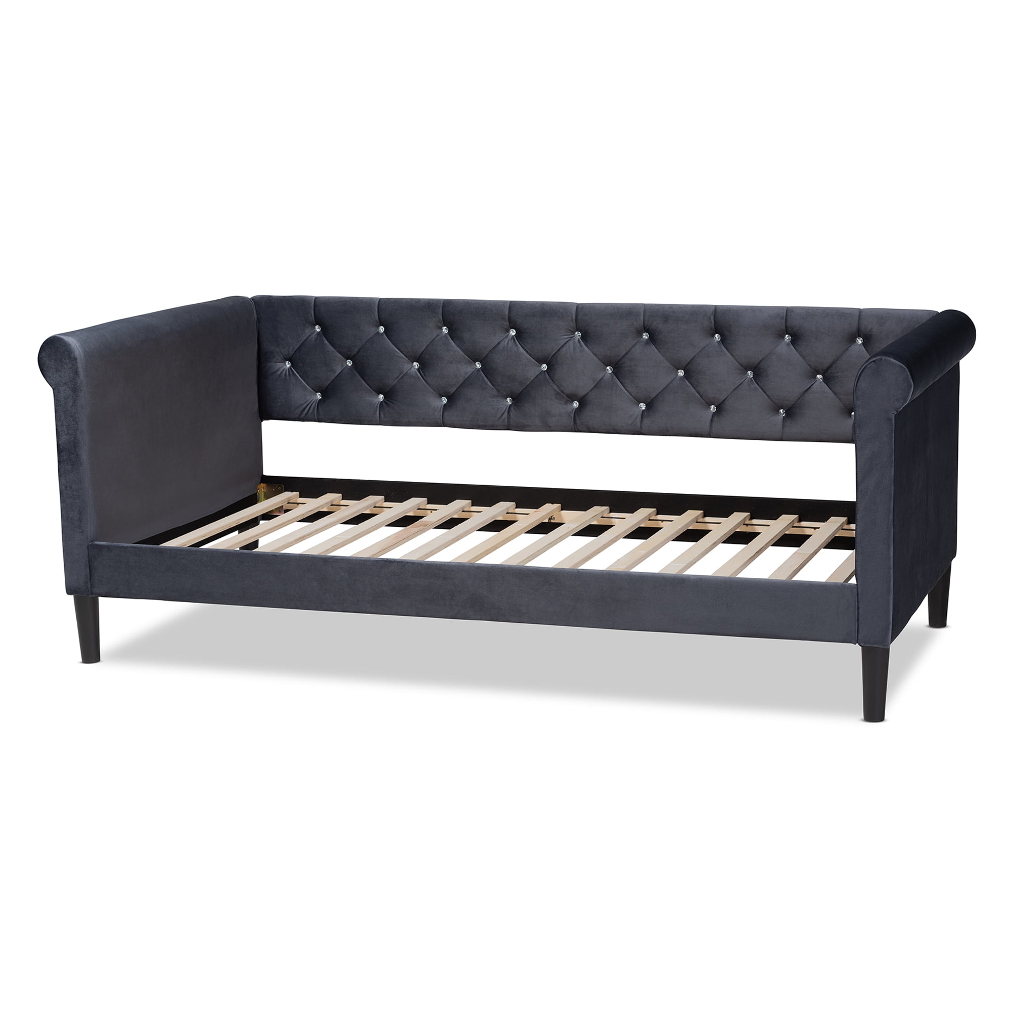 Baxton Studio Cora Modern and Contemporary Grey Velvet Fabric Upholstered and Dark Brown Finished Wood, Full Size Daybed