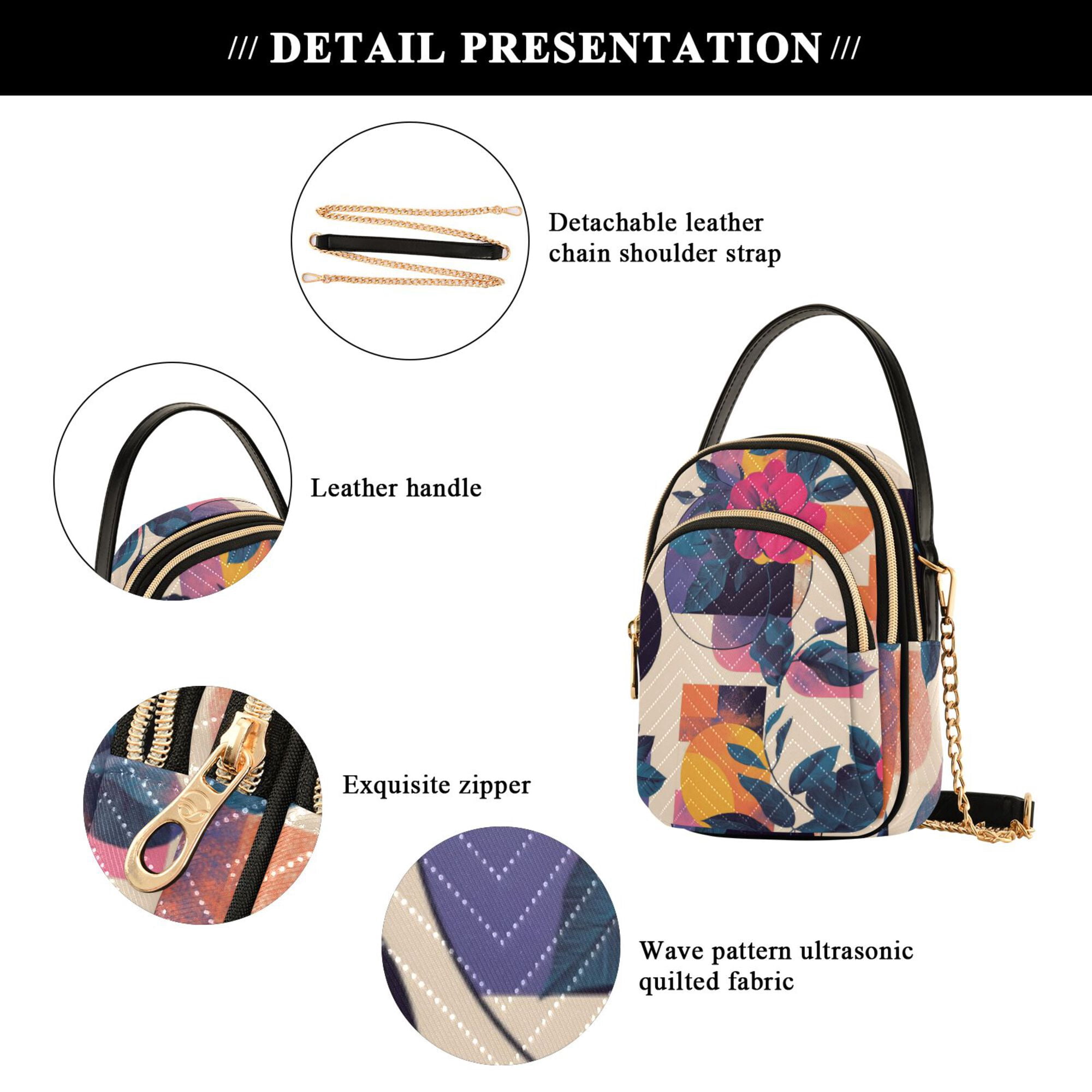 FORMRS Crossbody Bag for Women Quilted Travel Shoulder Cell Phone Purse with Chain Strap Handbag, Flowers Pattern Style