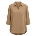 thumbnail image 4 of GUACER Women's 3/4 Sleeve Tops Casual Collared V Neck Blouses Loose Fit Cotton Linen Tunic Shirts for Ladies, 4 of 5