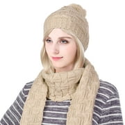 Women Girls Winter Knitted Beanie Hat & Scarf Set, 2 Pieces