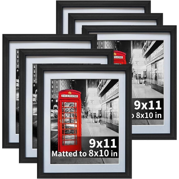 8x10 Black Picture Frames with Mat for Wall or Table Top Decoration, Set of 6