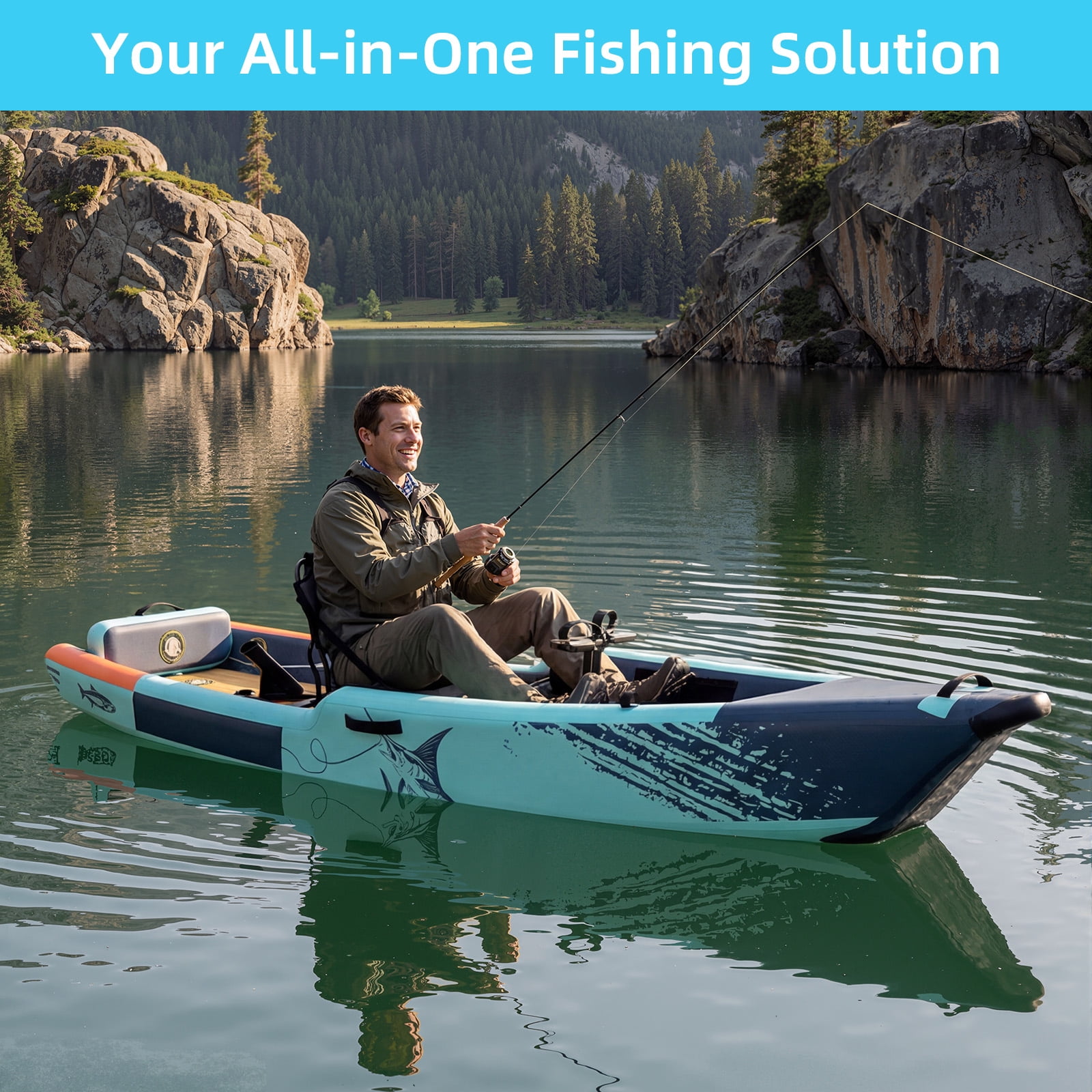Bezliving 12ft Inflatable Kayak with Pedal System, Lightweight & Portable with Aluminum Seat, Rudder System, and Accessories Included, Blue