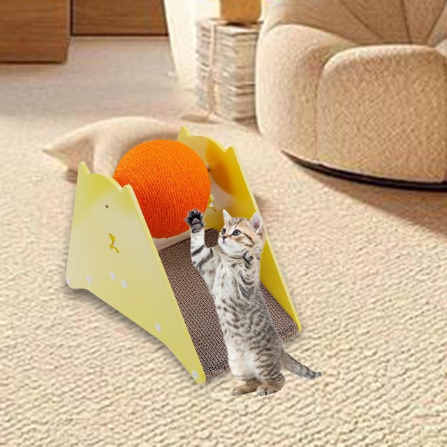 Rascador de Sisal para Gatos con Bola, Rascador para Gatos, Ejercicio, Cartón, Juego de Madera Maciza, Pulido de , Previene Daños en Los Muebles