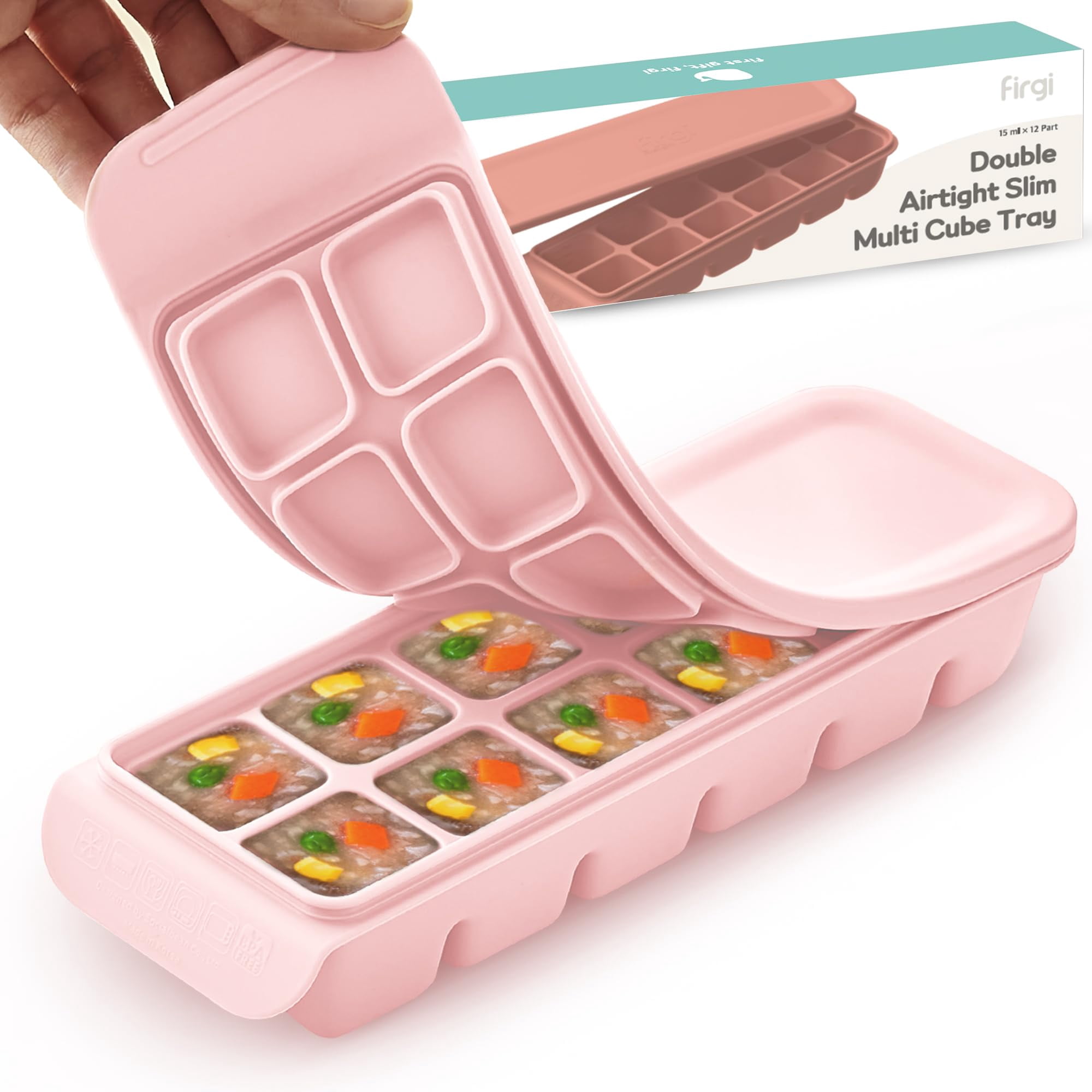 12 Sections Silicone Ice Cube Freezer Tray with Lid, Each Compartment 0.7 oz, Food-Grade Platinum Silicone, Leak Resistant Dishwasher Safe Tray for Baby Food, Breast Milk & Purees, Gray, Made in Kore
