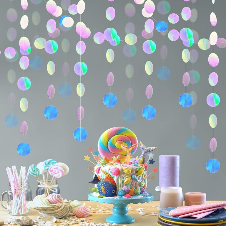 52FT Circle Garlands Iridescent Party Supplies Hanging Streamer Backdrop Theme Birthday Party Decorations Baby Shower Graduation Wedding Disco