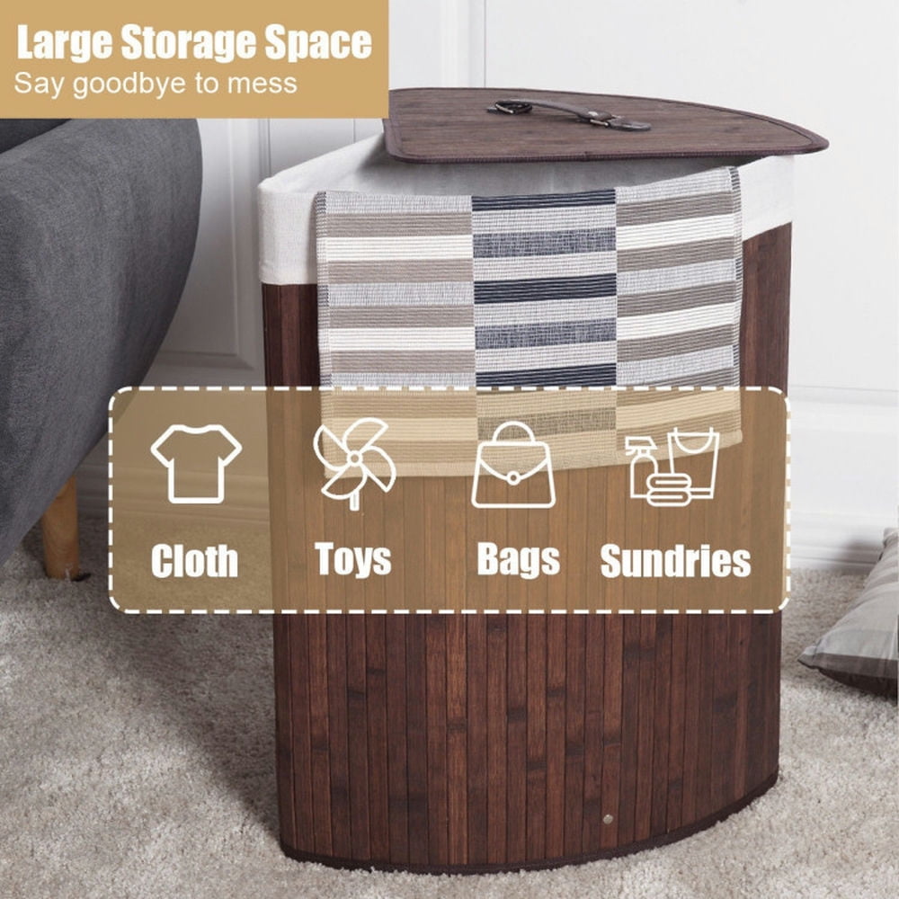 Finihen Laundry Hamper, Laundry Basket, Corner Bamboo Hamper Laundry Basket, for Bathroom, laundry Room, Brown Finihen Laundry Hamper, Laundry Basket, Corner Bamboo Hamper Laundry Basket, for Bathroom, laundry Room, Brown