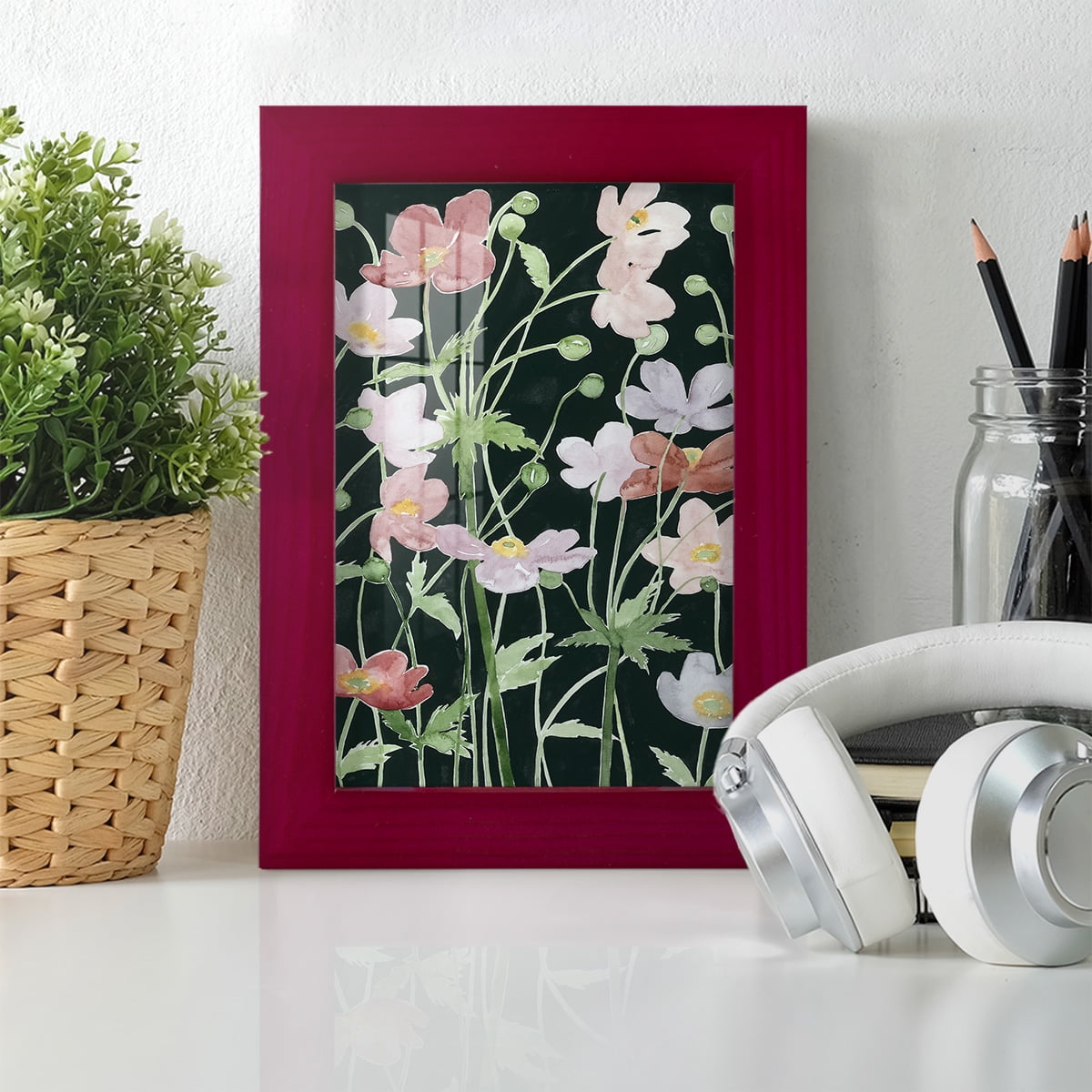 Anemone Dance III -Framed Print w/glass-Cherry Red
