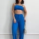 thumbnail image 2 of Conjunto de top de tubo fruncido y pantalones de cintura alta: tirantes finos, cintura elástica, azul liso, talla S Summer Chic, 2 of 5