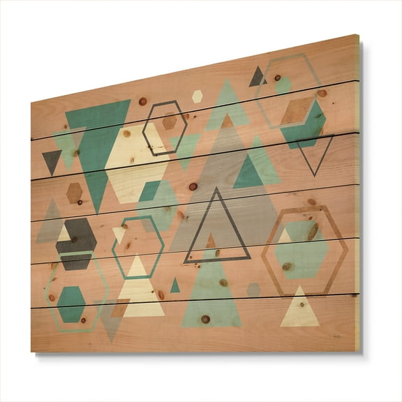 Designart 'Geometric hexagons Pattern I' Transitional Print on Natural Pine Wood