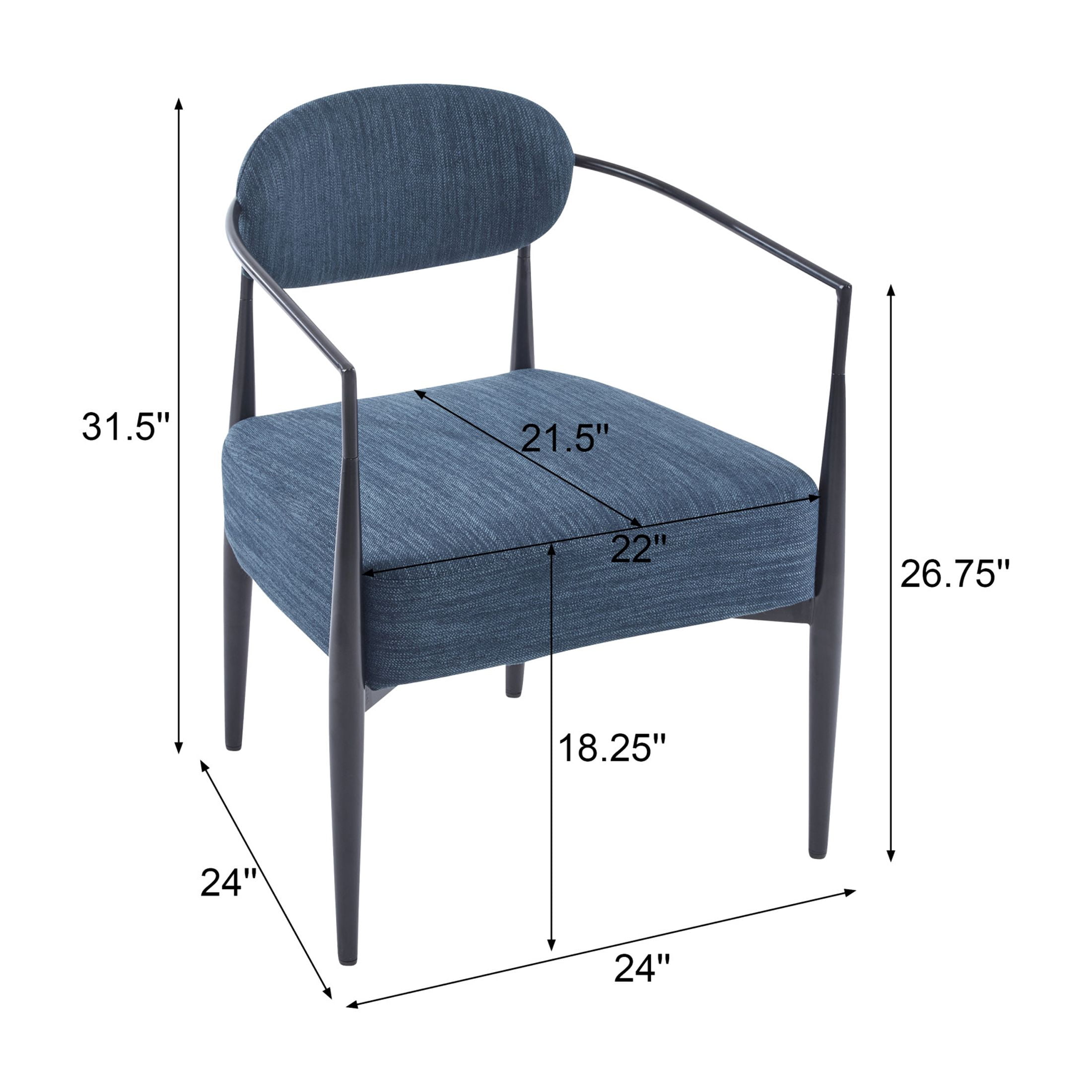 Draxiel Modern Upholstered Accent Chair, Iron, Navy Blue + Black