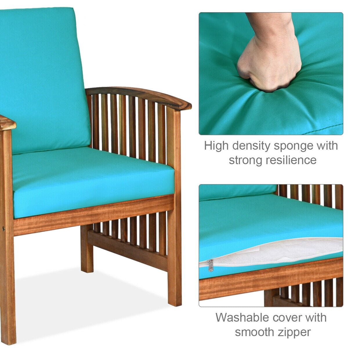 Gymax 8PCS Wooden Patio Conversation Set Outdoor Furniture Set w/ Cushions Turquoise