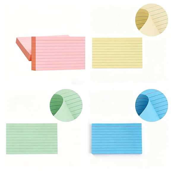 VKLU 400 Count Assorted Color Index Cards, 3x5 Ruled Note Cards (Blue Green Yellow Pink), Thick No-Bleed Flashcards for Office Organization