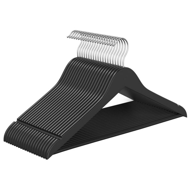 Percha de Madera, Juego de 20, Delgada, Muescas en Hombros, para Pantalones, Gancho Giratorio 360°, Abedul, Negro Tinta