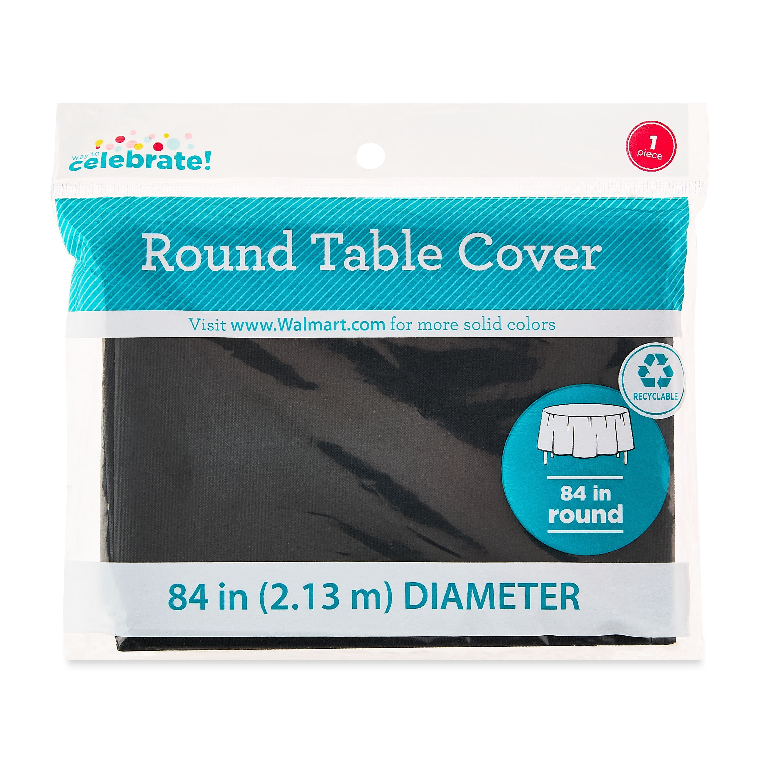 1CT 84IN Black Round Plastic Table Cover by Way To Celebrate