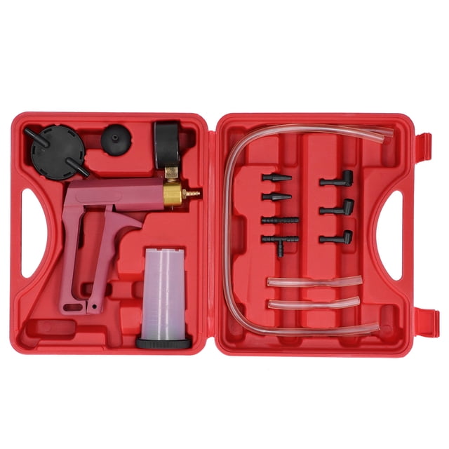 Herramienta de prueba de bomba de vacío de mano, kit de purga de frenos, adaptadores y conectores con caja de herramientas