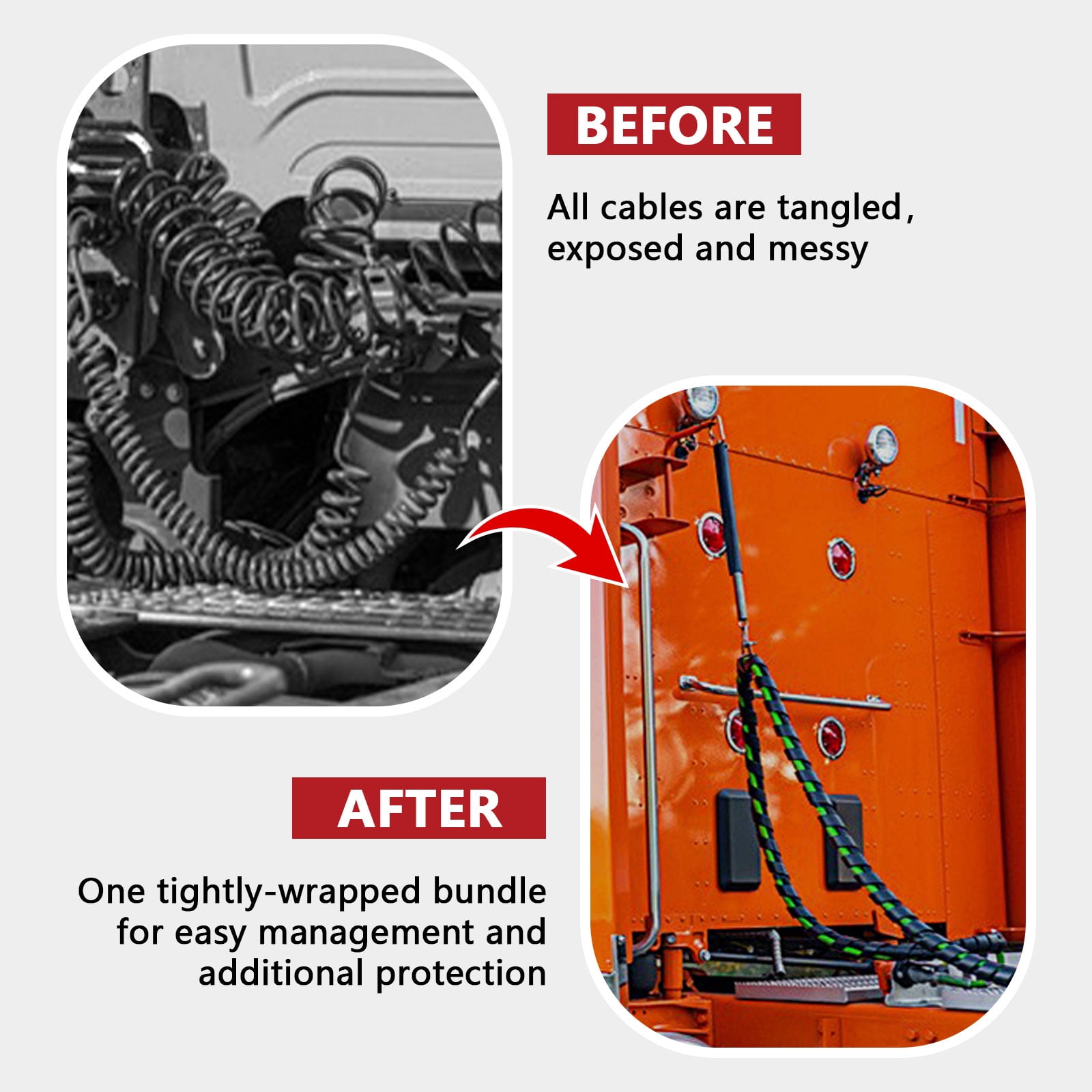 15ft 3 in 1 ABS & Power Air Line Hose Kit Airline Air Hose Wrap 7 Way Electrical Cable Air Lines with Aluminum Extension Handles and Emergency Glad Hands for Semi Truck Trailer Tractor